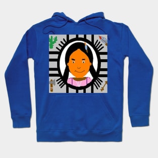 Native American Artwork Illustration on Blue Background Hoodie